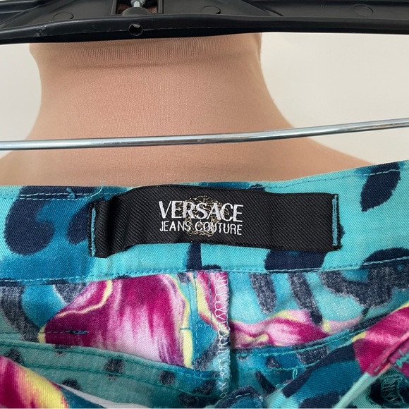 Versace Jeans Couture Vintage 90s Y2K Blue Leopard Print Flower Straight Jean 30 - Picture 8 of 12